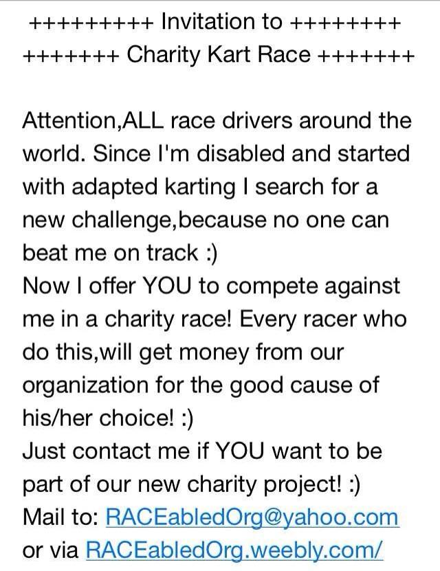 RACEabled_org's tweet photo. ⚠️ #Please #Read &amp; #Help #RT #2ndChance #New #Project #Charity #Race #Karting #Challenge #Motorsport #Disability 🏆🏁 http://t.co/Ab4hiRZvpT