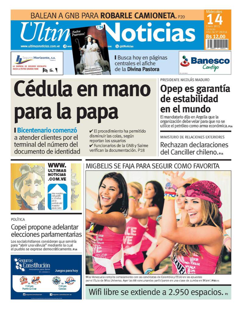 Les presento la primera página de hoy del periódico Últimas noticias Les presento la primera página de hoy del periódico Últimas noticias
