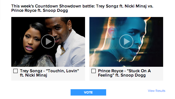 fusetv's tweet photo. Can @PrinceRoyce take on #FuseTop20 Countdown Showdown champ @TreySongz' video? VOTE: http://t.co/YgaYHKJe3L http://t.co/32xfNccoLe