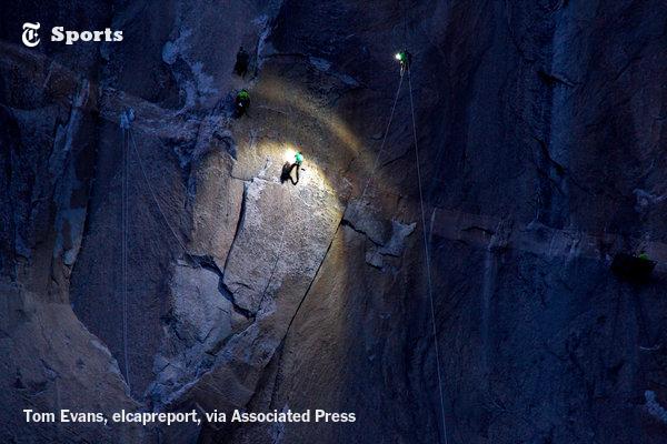nytimes's tweet photo. Two men hope to reach the summit of the hardest rock climb in the world today. Updates here: http://t.co/WgvTwe5Sgd http://t.co/FGfxHra6OG