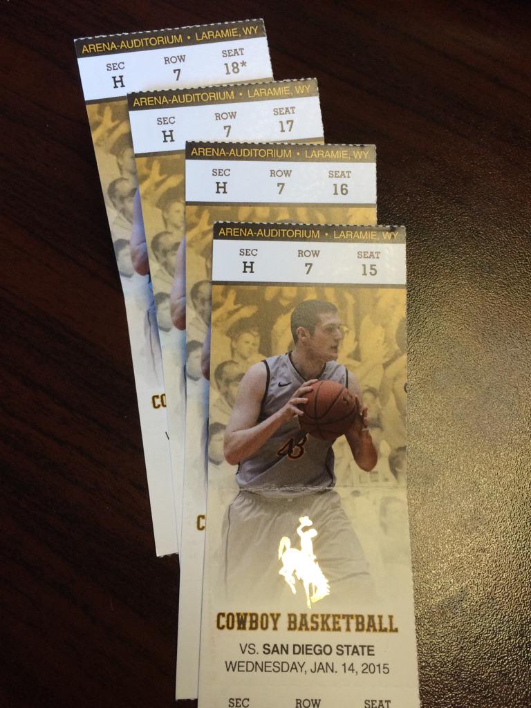 coachtimcollins's tweet photo. 4 great tickets to tonight's @wyo_mbb vs SDSU game. These are right on the rail next to Cowboy's bench! RT to win! http://t.co/PPuZ1Jz2yp