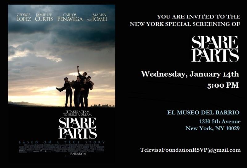 VisitElBarrio's tweet photo. @elmuseo is hosting a free special screening of Spare Parts tonight at 5 PM.  RSVP needed. http://t.co/PIUKS58orT