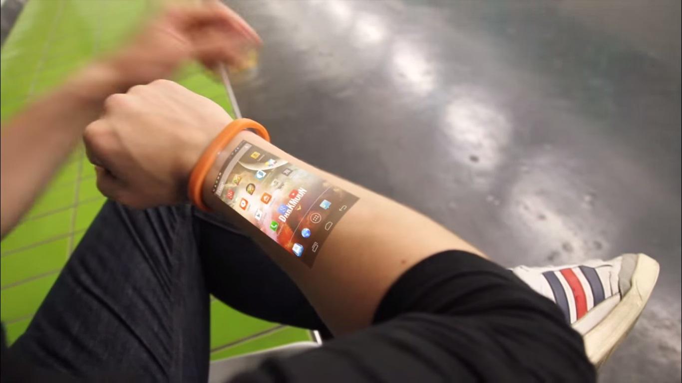 Cicret Bracelet - The bracelet has a projector called Pico Projector which  displays the user's phone screen on his wrist through projection. It also  has eight proximity sensors, which make it possible