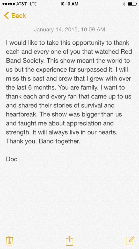 Thank you. #RedBandSociety #bandtogether