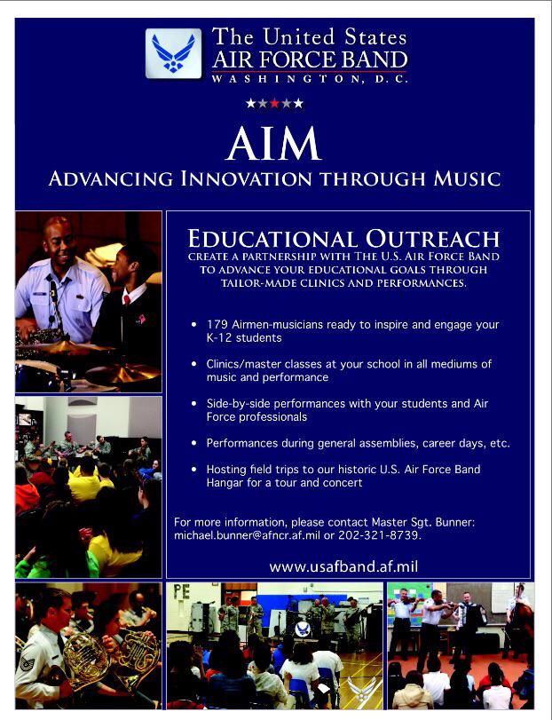 AirmenofNote's tweet photo. Band directors in DC, VA, and MD please check out our AIM [Advancing Innovation Through Music] program. http://t.co/LnxjQUIsi5