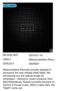 wearerussians's tweet photo. Night [Wearerussians Records] out On #Beatport now (Exclusive): http://t.co/OXG5Grt2B6
Other stores: 28 Jan 
#Techno http://t.co/TqQcF9M3PJ