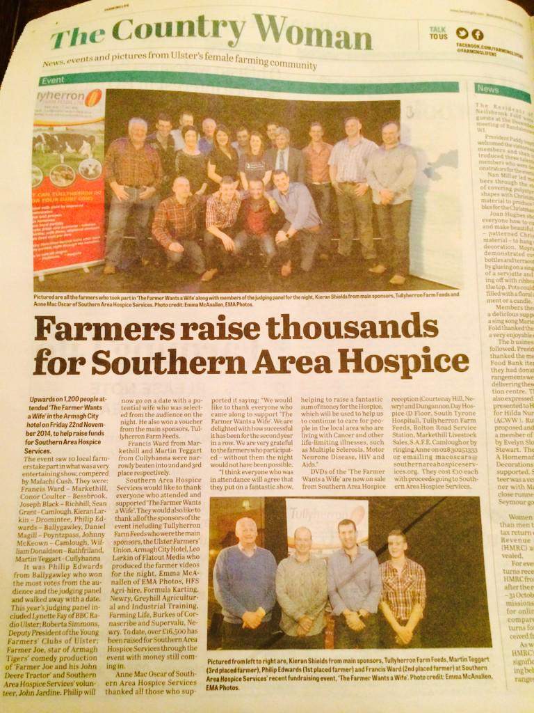hospiceSAHS's tweet image. Great coverage of the #FarmerWantsAWife in today&apos;s @FarmingLifeNI - check it out :)
