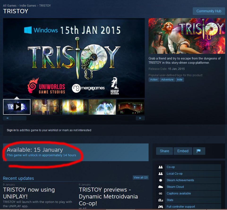 _Manuel_S_'s tweet photo. 14 Hours until TRISTOY releases on STEAM! Truly a special day for us !
#gamedev #unity3d #b3d #uniworlds http://t.co/V8AUSyHN1D