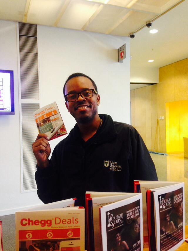 tinattirb's tweet photo. @DavisStrother enjoyed his @Chegg coupon book #cheggdeals #campusspecial @TulaneNews http://t.co/9uHhFMQZF7