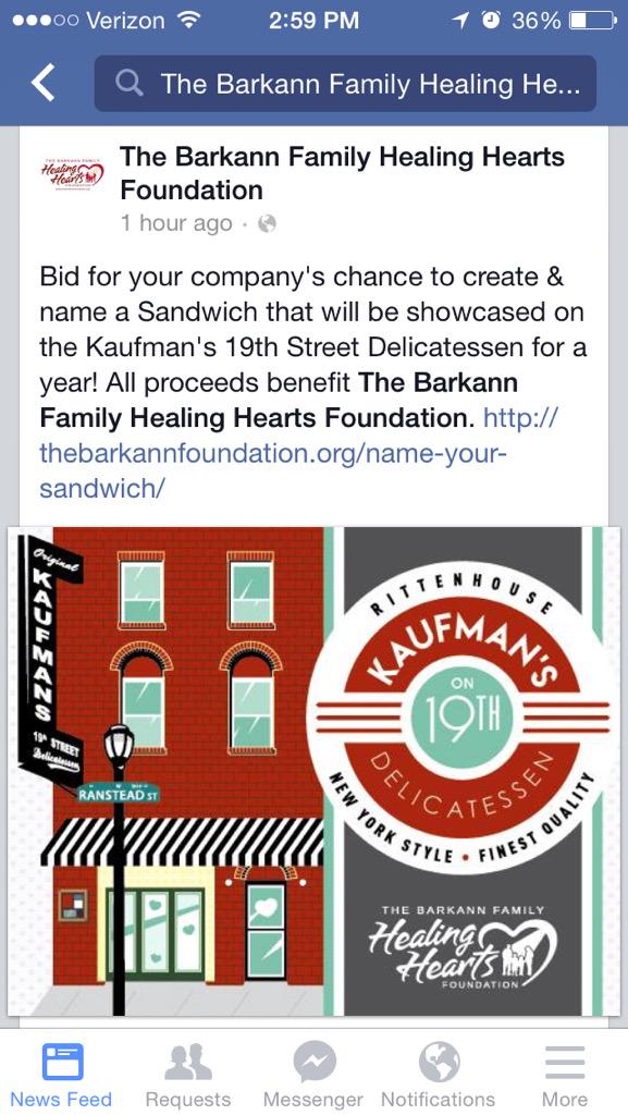 This is so cool. Give back and have a sandwich <a href="/Kaufmansdeli/">Rich K</a> named after you. <a href="/MBarkannCSN/">MBarkannCSN</a> thebarkannfoundation.org/name-your-sand…
