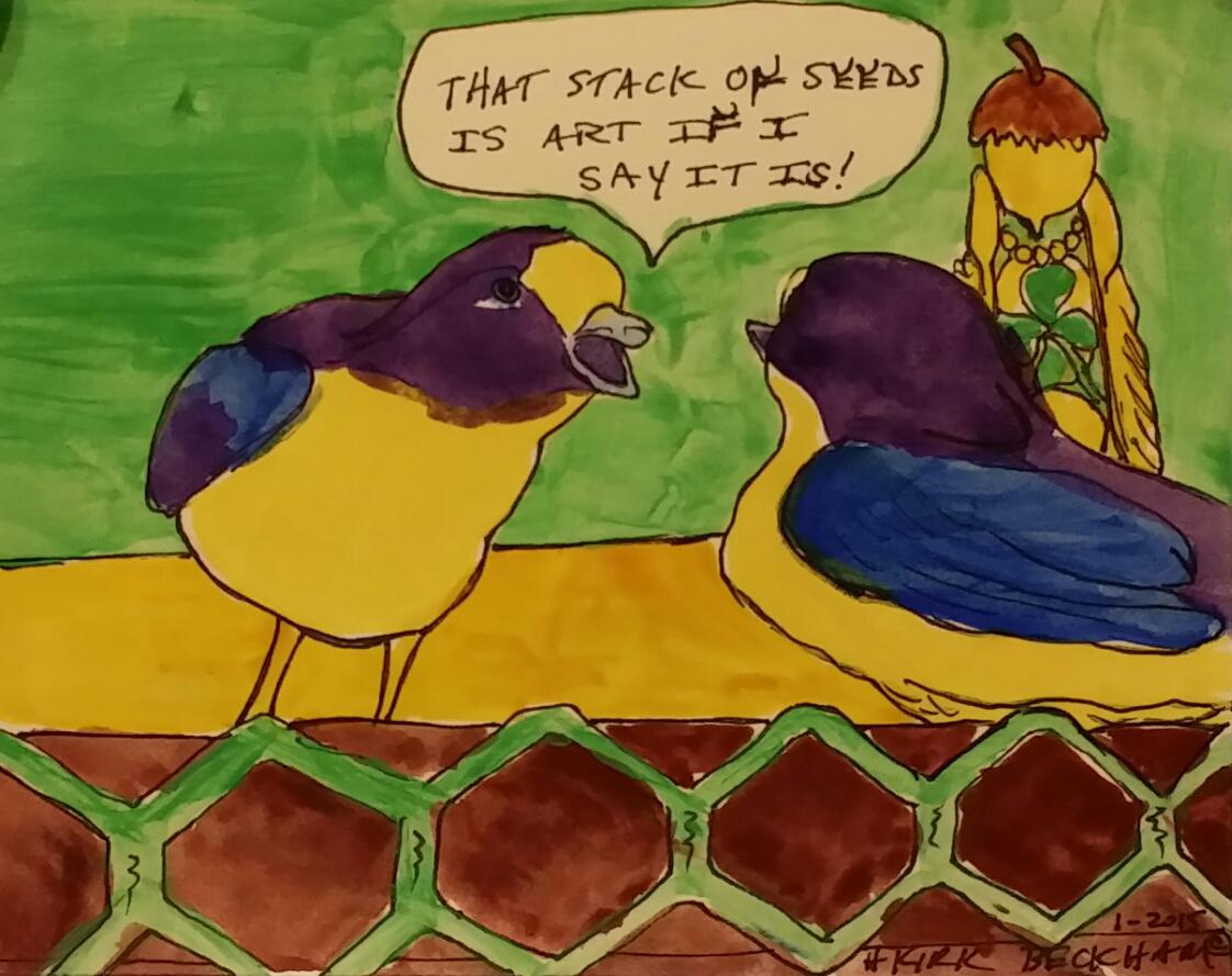 HKirkBeckham's tweet photo. Two violasceous euphonias discussing the definition of art. Jan 2015 sketch http://t.co/cLctijY89J
