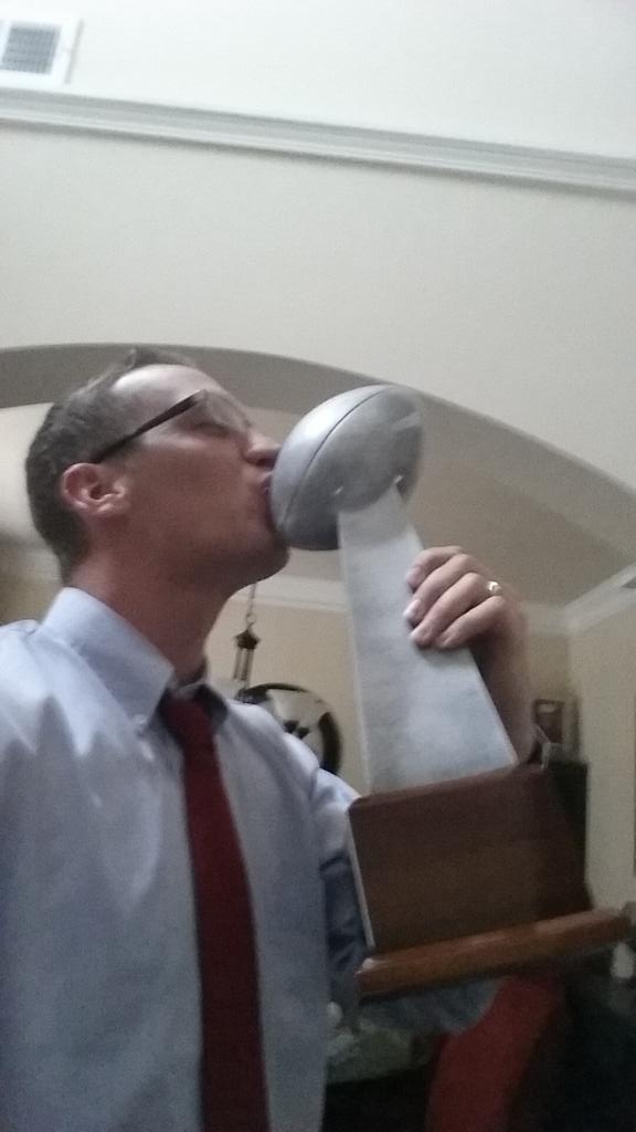 DColwell85's tweet photo. Oh no big deal just celebrating with my fantasy football trophy #1 #Statlanta #winning #fantasy #football http://t.co/8s6Zmmc3p8