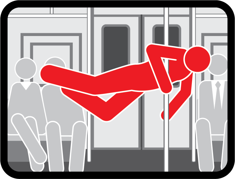 NYCTSubway's tweet image. Poles are for safety, not your latest routine.  A subway car is no place for showtime. #CourtesyCounts