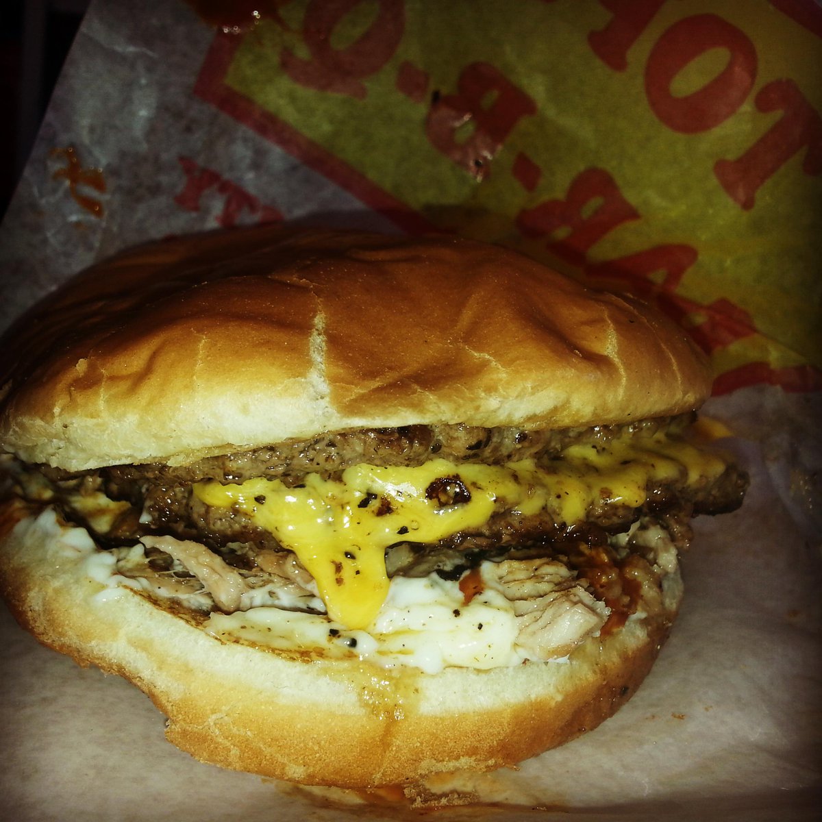 markjames99's tweet photo. Lunch today at @TOPSBBQ double cheeseburger w 1 oz bbq meat added. http://t.co/gn3dam1cha