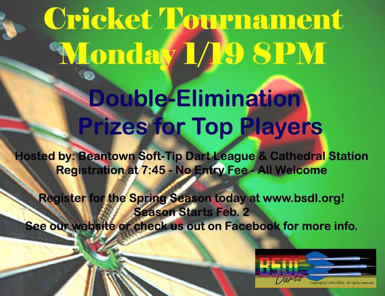 CSSportsBar's tweet image. Dart tourney on Monday Jan 19th. Registration at 7:45pm. Open to the public.