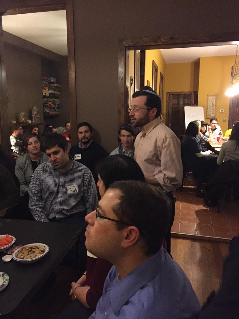 What a great turnout tonight <a href="/KnightMovesCafe/">Knight Moves</a>! Getting our Jewish learning on with Yonah and Elisha.