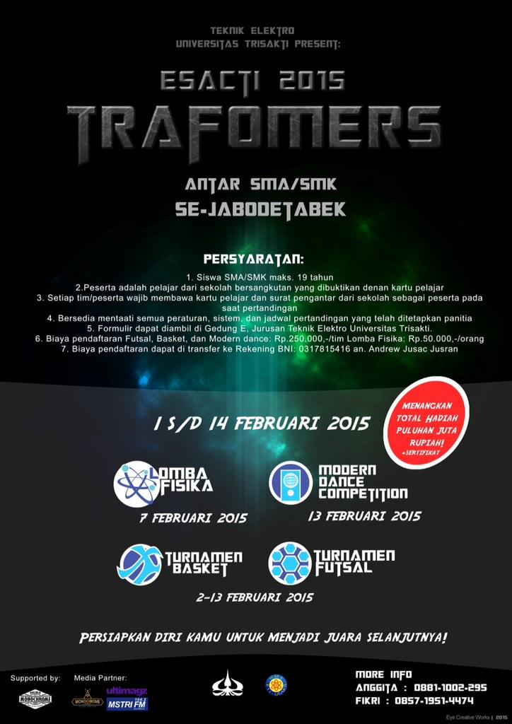 Persiapkan diri kalian untuk ESACTI 2015 "TRAFOMERS" yah adiks adiks