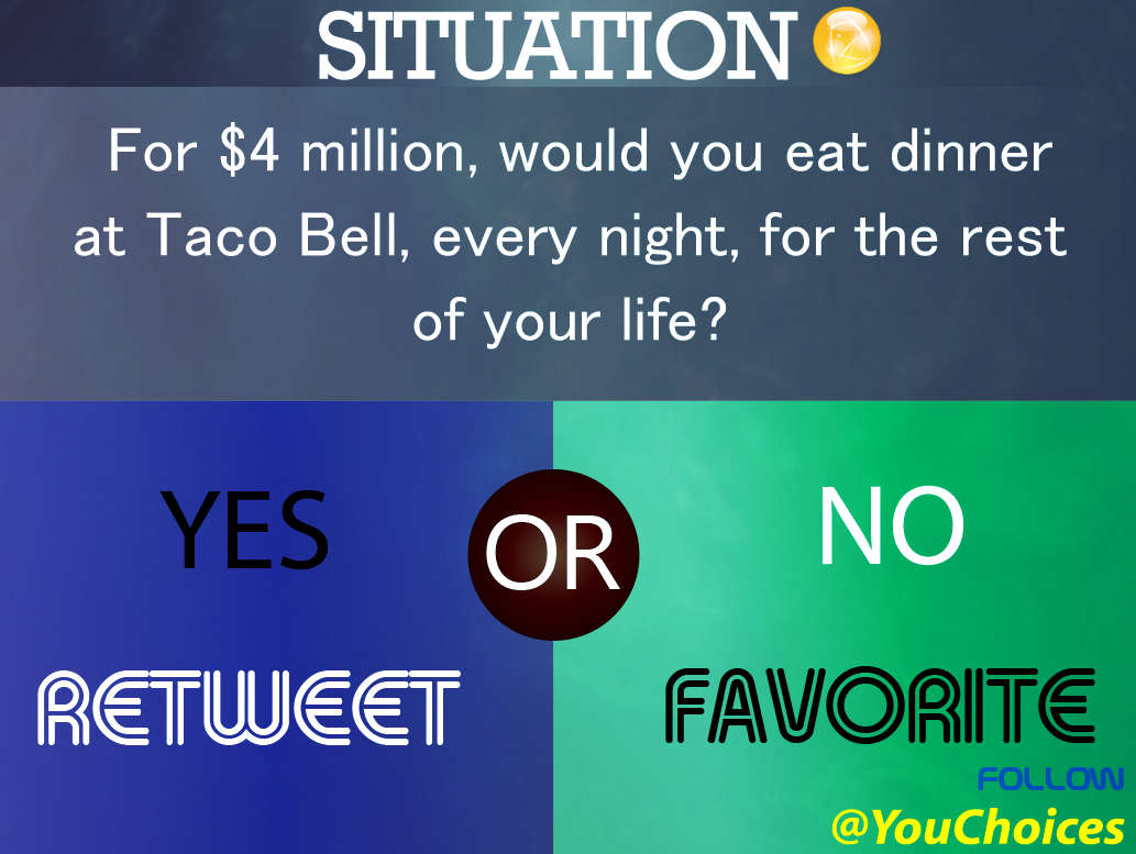 YouChoices's tweet photo. Taco Bell forever? http://t.co/2bxPVfR8tB