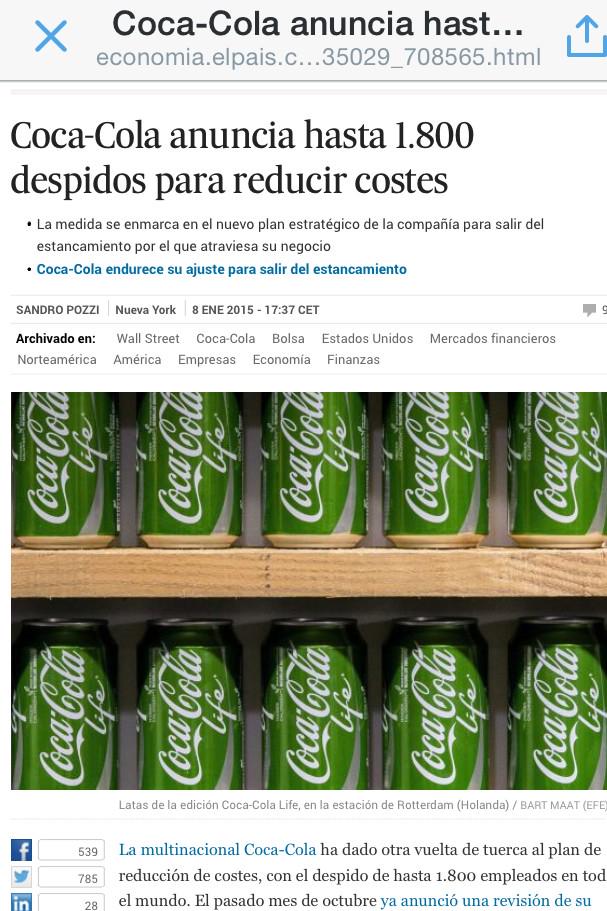 EsppeonzAguirre's tweet photo. Coca-Cola anuncia hasta 1.800 despidos para reducir costes #boicotacocacola http://t.co/ETAljjzmXd #boicotacocacola http://t.co/bJsjOJHGj3
