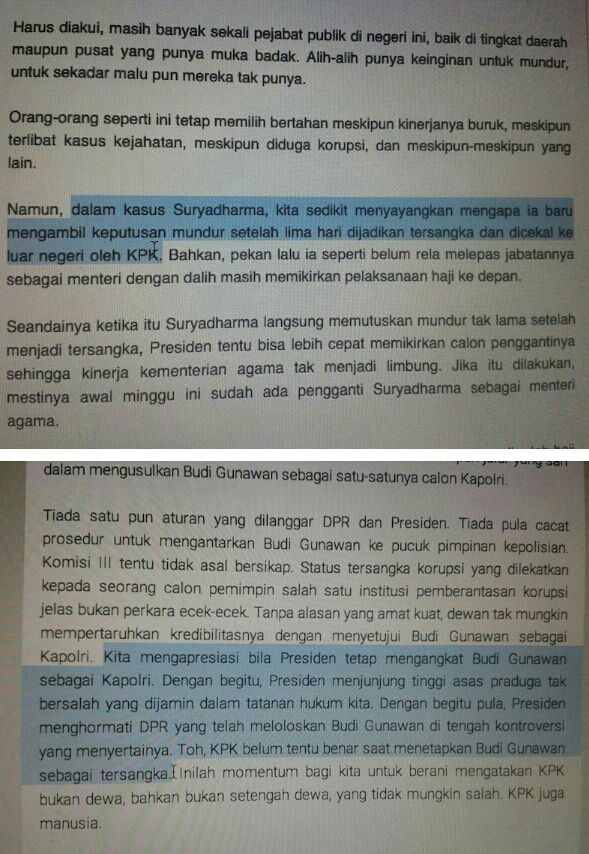Editorial Media Indonesia ttg kasus SDA dulu dan BG sekarang.