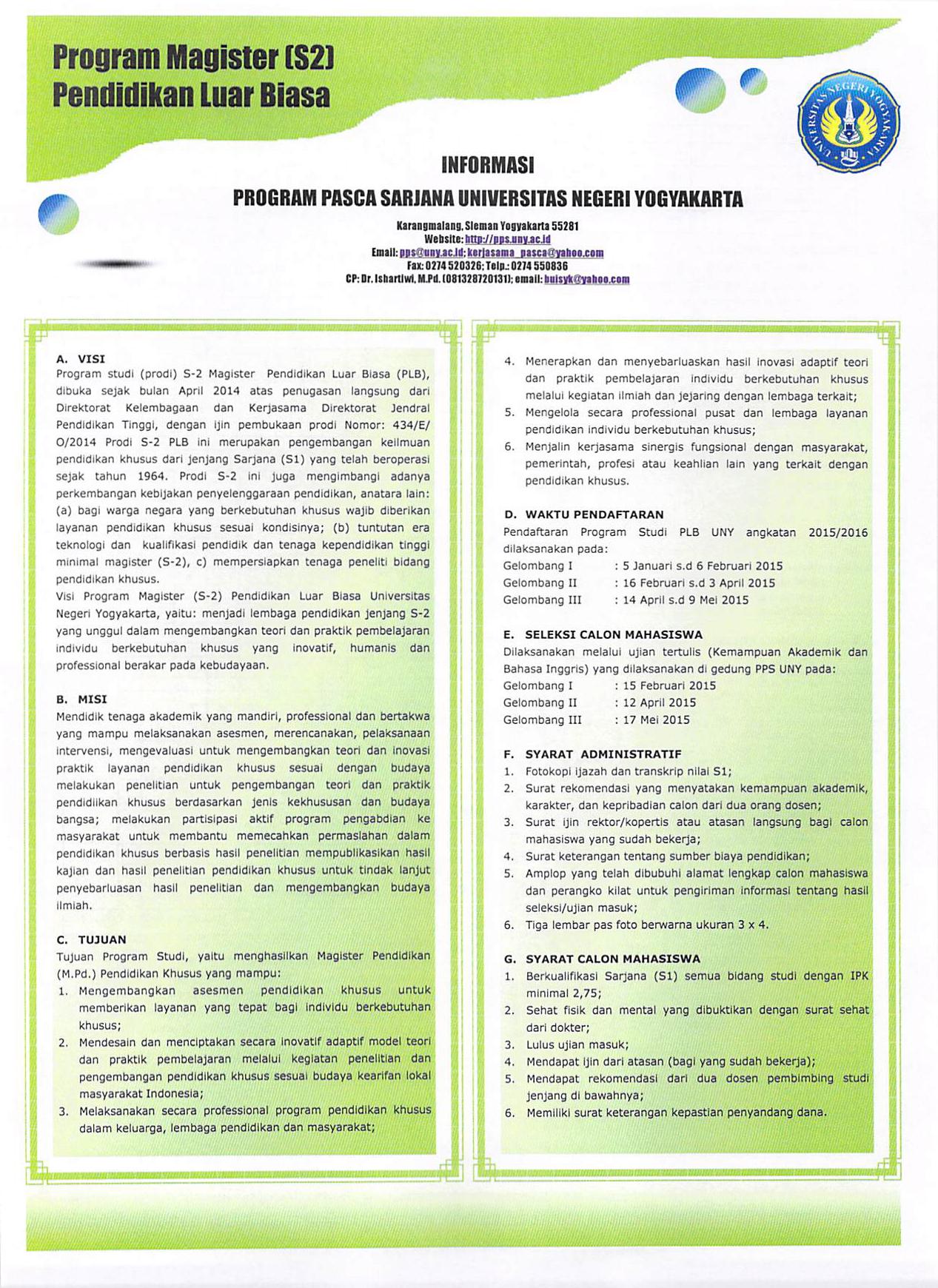 plb fip uny on Twitter "Info Pendaftaran S2 PLB PPs UNY 2015 plb fip uny on Twitter "Info Pendaftaran S2 PLB PPs UNY 2015