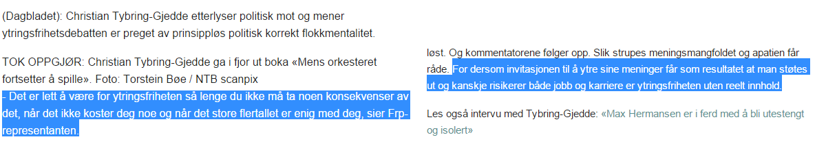 forsberg's tweet photo. To tekster. Samme avis. Samme dag. Samme Christian Tybring-Gjedde. http://t.co/IAyS2hTY9s