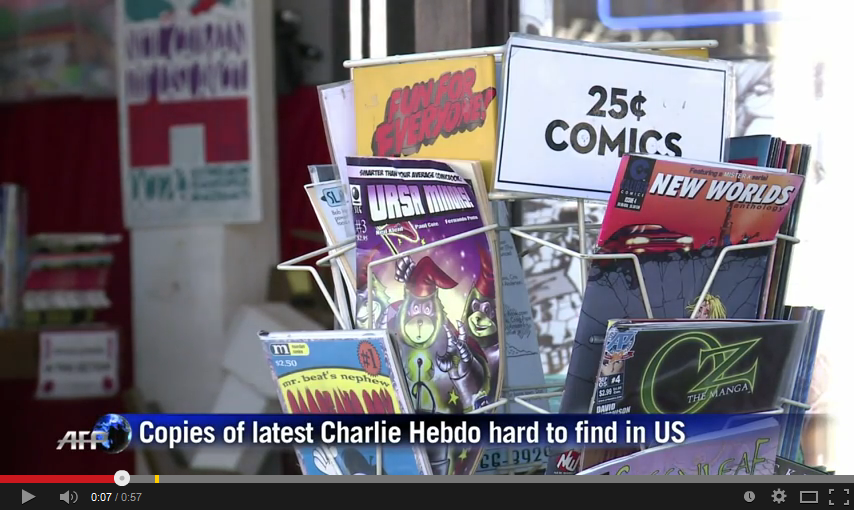 EuropeDailyNews's tweet photo. Copies of latest Charlie Hebdo hard to find in US: http://t.co/FXphyaCizR via @YouTube http://t.co/R8iBizlNwj