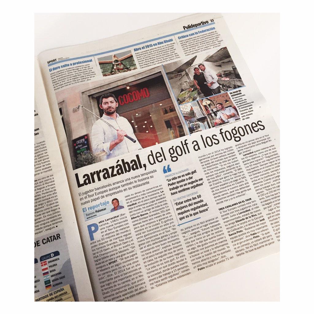 Cocomobcn's tweet photo. 🔺15.01.201🔺 COCOMO & Pablo Larrazabal en el SPORT 🔝📰
#cocomobcn #entrevista @sport @plarrazabal #pablolarrazabal http://t.co/Ut56O1kFKb