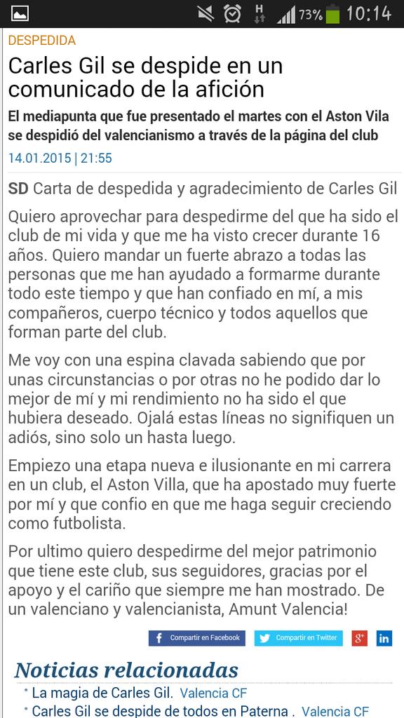 DaniPorcar's tweet photo. Grande Carles Gil.
Esto si que es una carta de despedida... eso sí, espero que sea un hasta luego.
Suerte Crack http://t.co/47zfCPlHCa