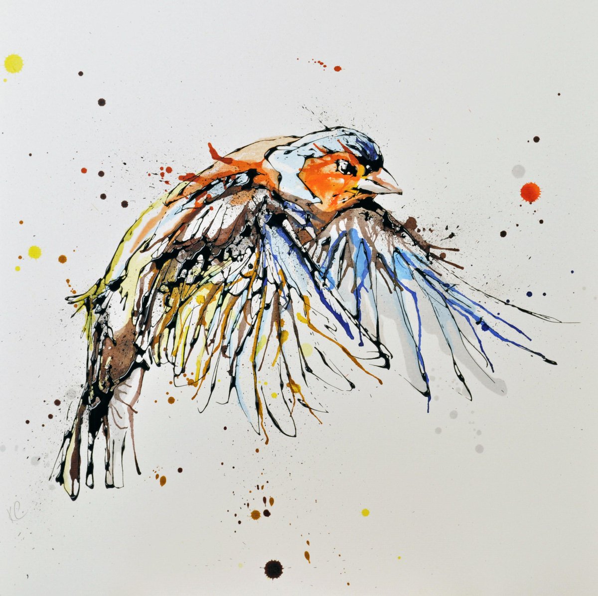 This is the prize for tonight's #Belfasthour - one of my 'Cloaked' Chaffinch prints worth £50! #kcfineart