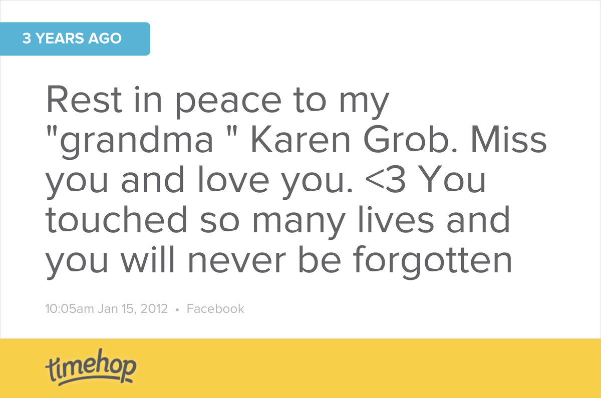 throwing48love's tweet photo. I can't believe it's been 3 years since Grandma Grob passed away. love you!  http://t.co/2J44B6mimd http://t.co/BujJ7c6v30