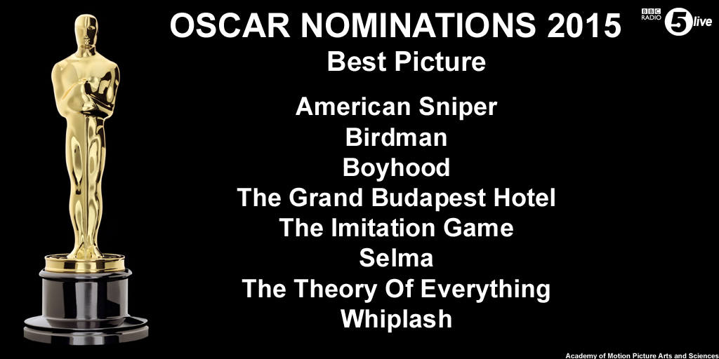 bbc5live's tweet photo. Eight nominations for #Oscar2015 Best Picture including Birdman and Selma. Reaction: http://t.co/23JyHdGnp7 http://t.co/NqyklkOqMG