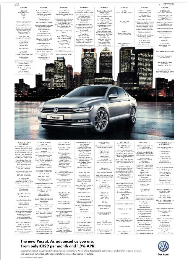 IrishTimesSales's tweet photo. @MediaComDublin taking over our back page today #VWPassat. Fantastic creative! http://t.co/iOKLHk9Sha