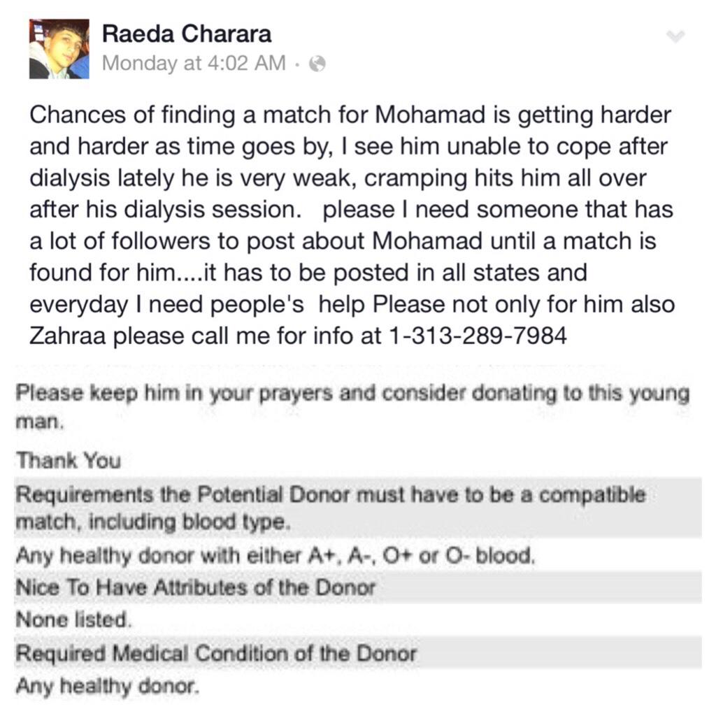 HusseinDabajeh's tweet photo. She doesn't need 100,000 retweets for a prom date, spread the word and help her save her sons life. 

#SaveMoeHaidar http://t.co/yPTTTIiSi9