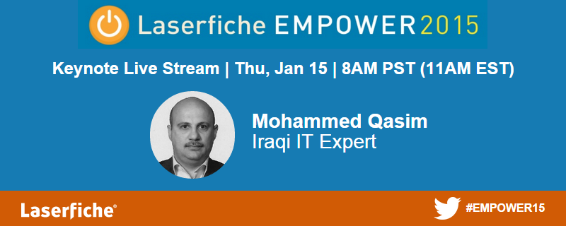 laserfiche's tweet photo. Our Day 2 keynote presentation starts in 5 minutes! Live stream here: http://t.co/iuxGtxmyqx  #Empower15 http://t.co/KHbgXh71T4