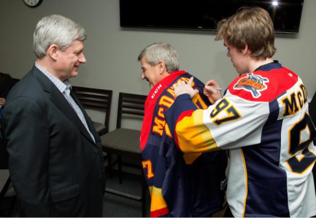 stephenharper's tweet photo. Honoured to receive a signed jersey from @cmcdavid97 who got a little help from his coach, the legendary Bobby Orr. http://t.co/ZoGZERMJJB
