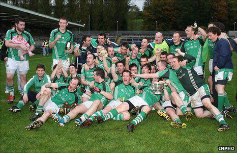 Roslea Shamrocks players celebrate after winning #Fermanagh SFC in 2011 #gaa #nostalgia