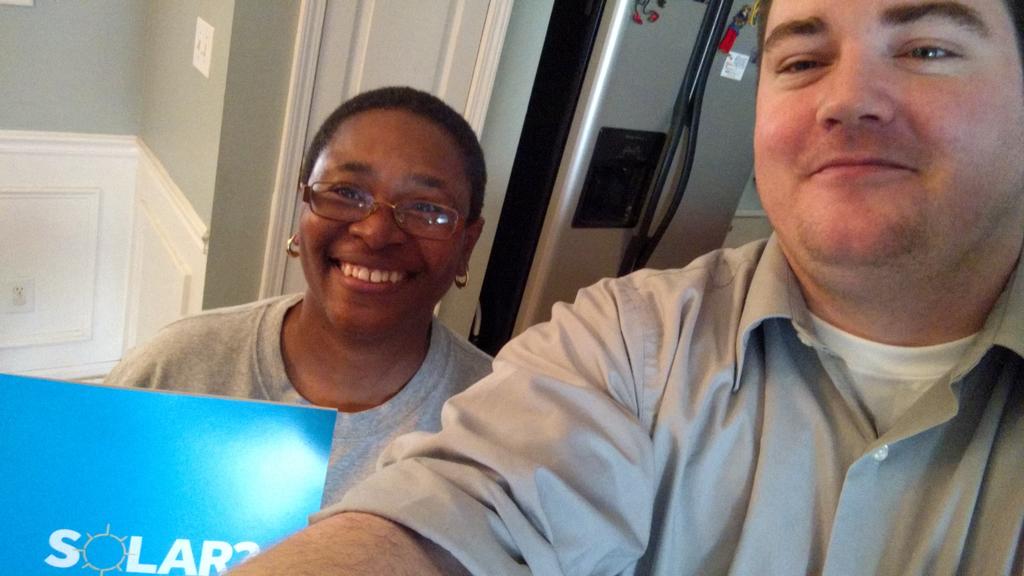 BryanDubya's tweet photo. Mrs. Jordan from Charlotte, North Carolina is excited for her solar future! #nrghomesolar #powertobefree #NCSolar http://t.co/BuAapjEnpS