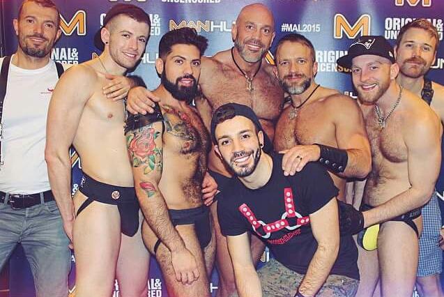 KaazErotik's tweet photo. Me and the gorgeous men of @Manhunt! @TitanMen #pornstars in the house! #fetish #bdsm #leather #MAL2015 http://t.co/wmYWnwsx3k