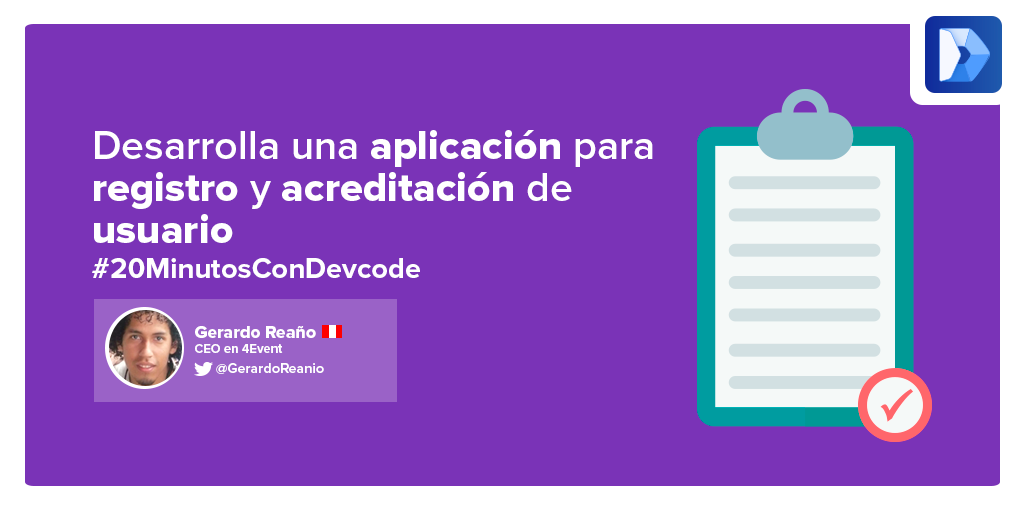 DevCodela's tweet photo. Desarrolla una app para registro y acreditación de usuarios en #20MinutosConDevcode http://t.co/no84rj9IdS http://t.co/HdmGvmQ85C