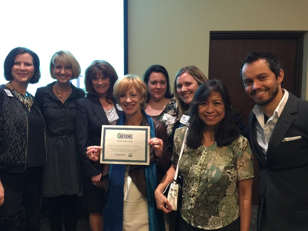 LibraryWP's tweet photo. And we are Best Nonprofit/Charity! Thanks Winter Park. #WPOvations http://t.co/PU8Cw8WIym