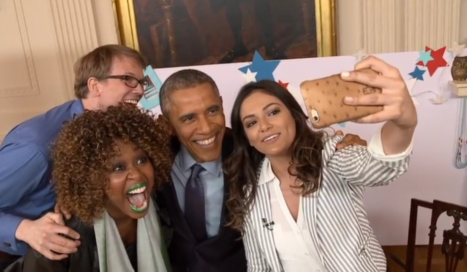 Newsweek's tweet photo. Obama was interviewed by three YouTube personalities today: http://t.co/hhyC6EdkrF http://t.co/Mc4Q2PrjMq