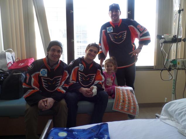 LVPhantoms's tweet photo. .@flem04, @MarkAlt20 &amp; @derekmathers had a great time visiting the kids at Lehigh Valley Hospital this afternoon... http://t.co/uKmbxWgvZ7