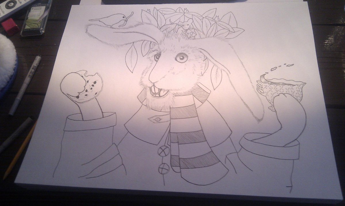 Working on the March Hare today. Coloring will be next, in the morning!