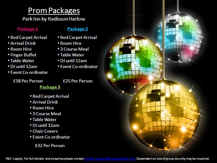 Book your prom package now! call us on 01279 829988 for more details