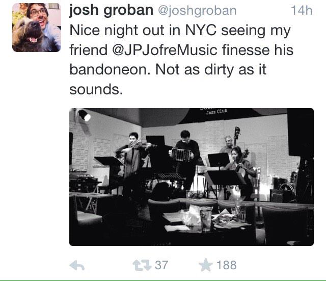 Thanks Josh Groban for attending our concert last night! Tonight 9pm to 11pm at Drom NYC!