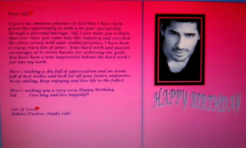  I love you Sid! Happy Birthday Sidharth Malhotra ...... Njoy ur special day... 