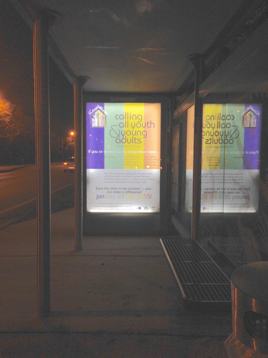 Spotted! #iCountMiami poster at a bus stop on Sunset. Get the word out, #iCount begins next week! #EndYouthHomeless