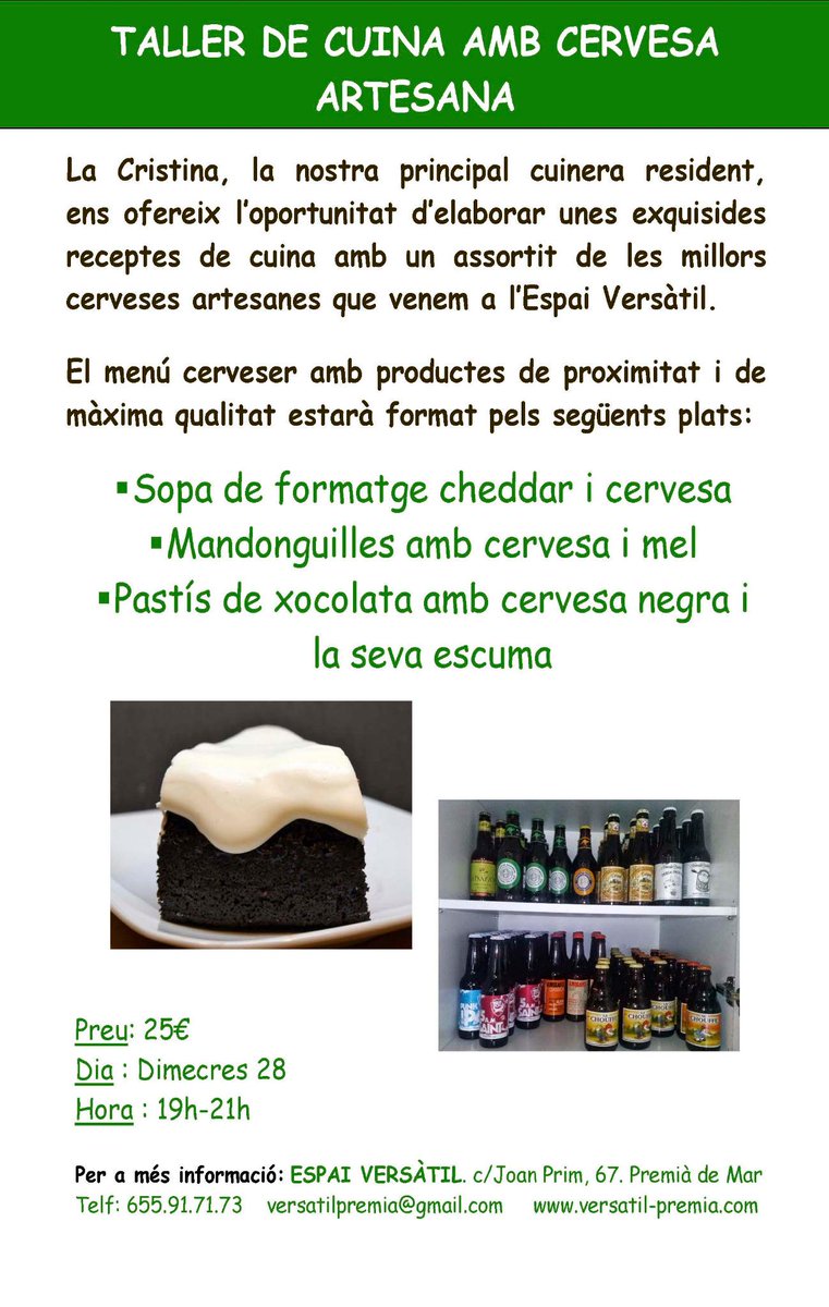 el_versatil's tweet photo. Propers #tallerdecuina a l'@espaiversatil amb #cervesartesana i #pastisseriaitaliana. Us els perdreu?? http://t.co/YOGu9mUtLz