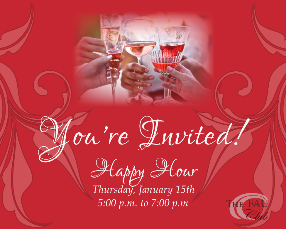To our Faculty and Staff, you're invited to Happy Hour TONIGHT! 5:00-7:00pm! #FAU <a href="/FloridaAtlantic/">Florida Atlantic University</a>